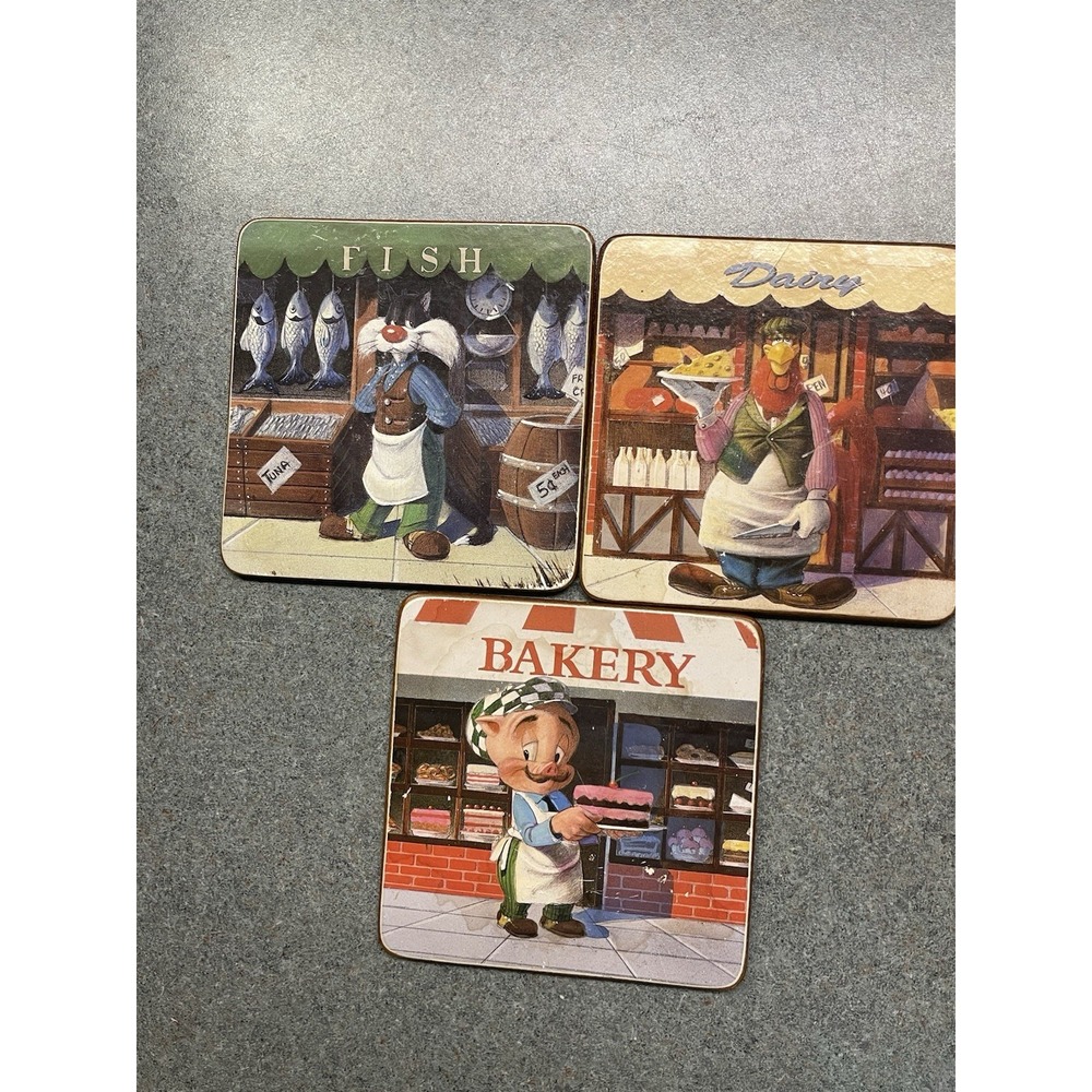 Warner Bros 1994 Looney Tunes Delancey Street Cork Coasters Lot Of 3